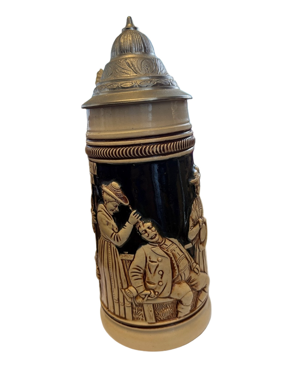 Vintage Authentic German  Lidded Ceramic Beer Stein . King- Werke 1949- 1990